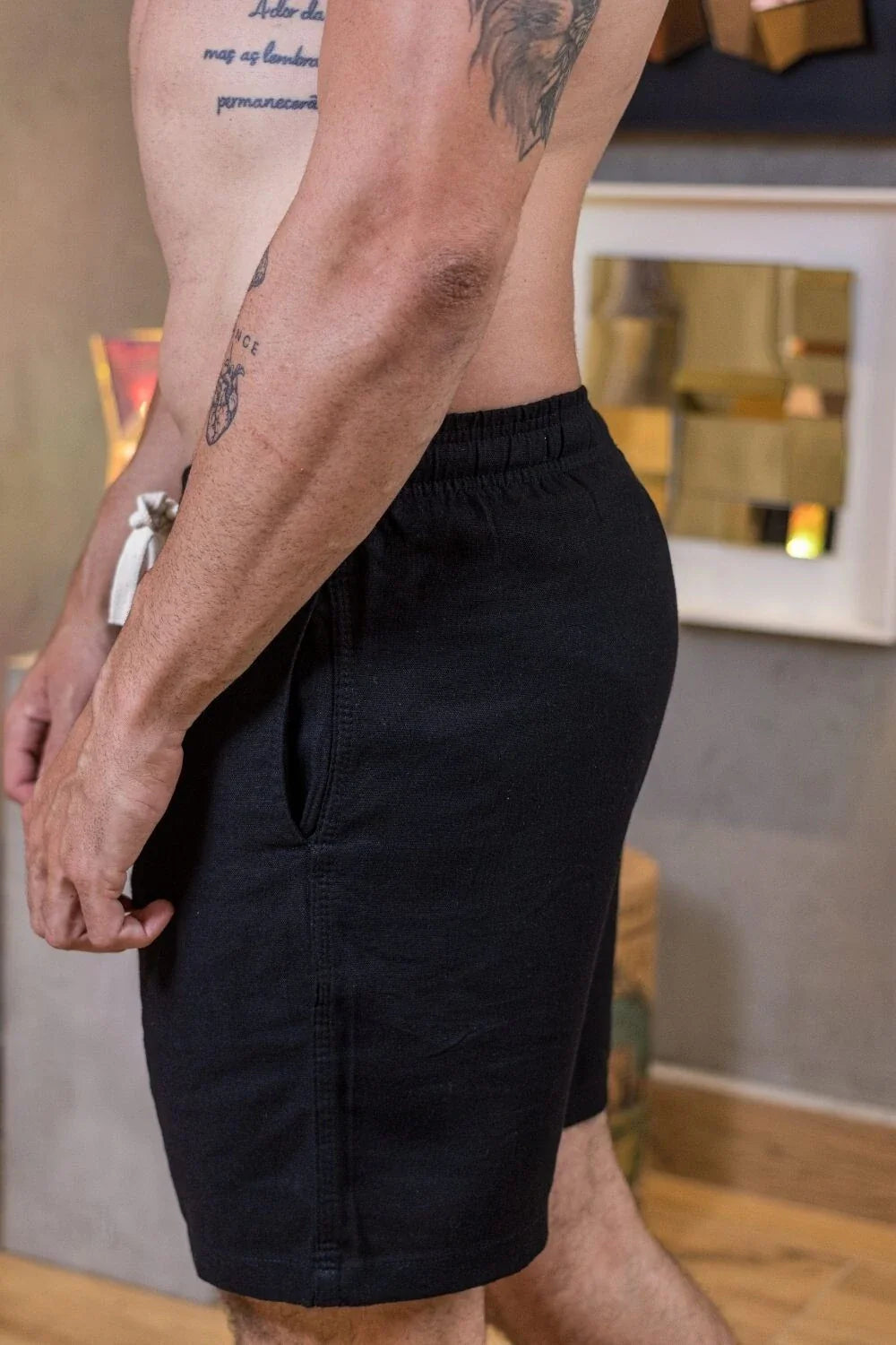 Short Resort Linho Long - Linha Resort - Preto