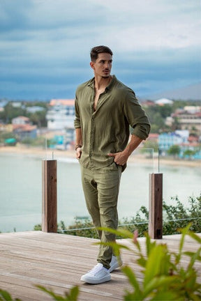 Conjunto Camisa Resort Linho Verde + Calça Resort Linho Verde